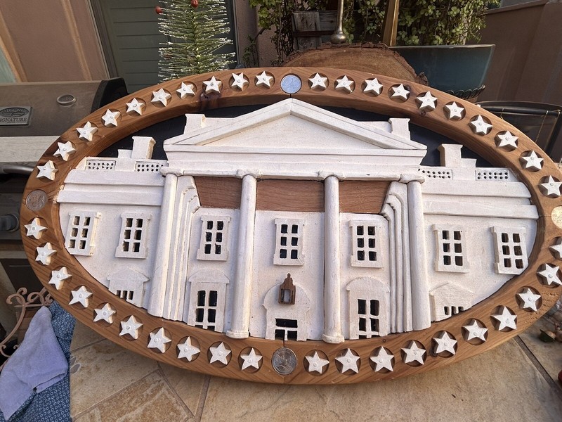 White House Intarsia Pattern - COMPLETED 4.11 pounds, 23-1/2” wide wall art gallery