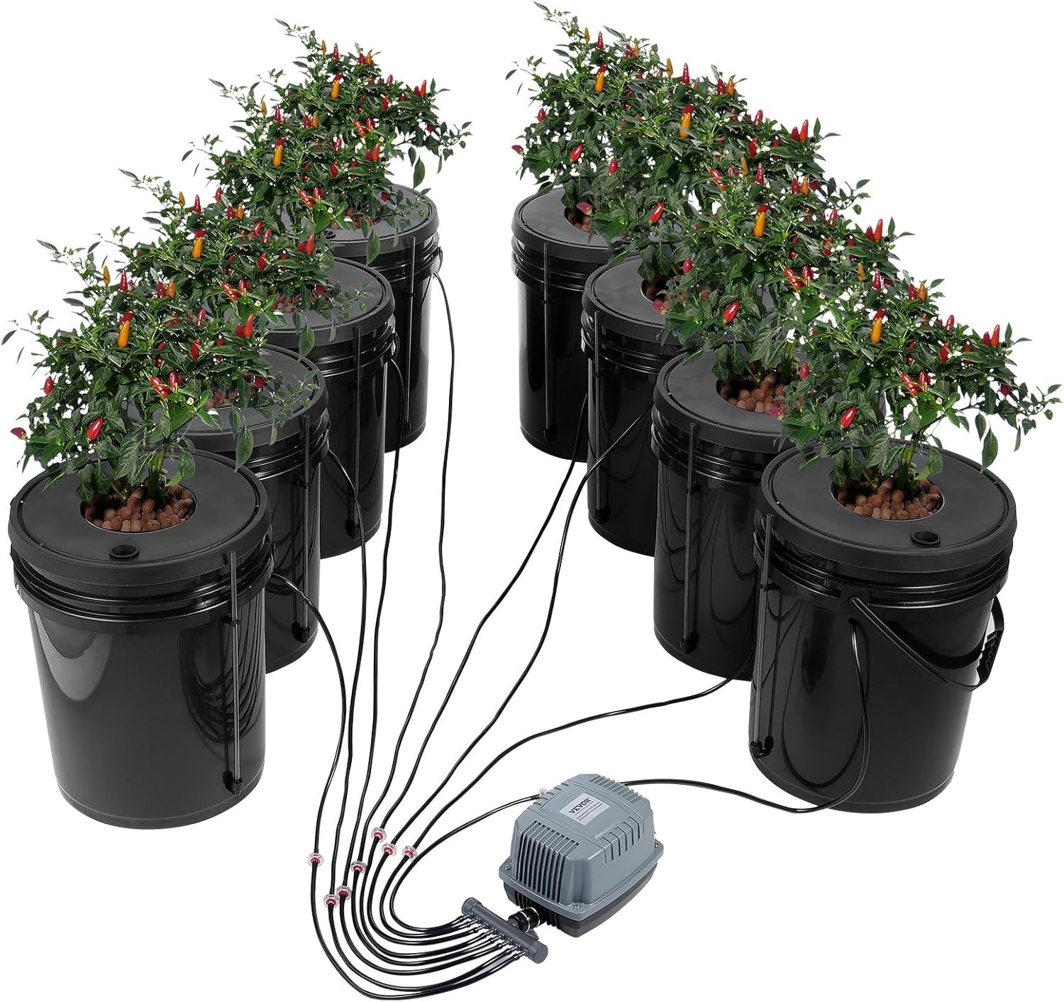 Hydroponic Growing System with 8 Buckets, 5 Gallon Deep Water Culture Kit with gallery
