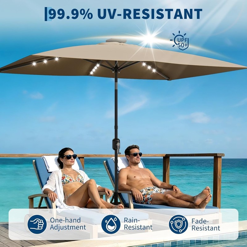 10 x 6.5FT Rectangular Patio Umbrella with Solar Lights Outdoor Table Umbrella gallery