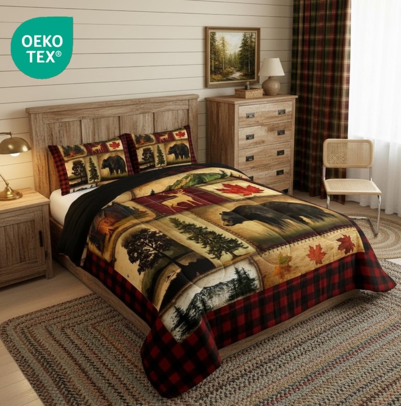 Erosebridal Rustic Comforter Set King Farmhouse Deer Bear Cabin Plaid Christmas gallery
