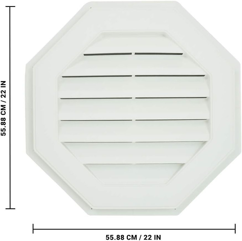 22" Octagon Functional Gable Vent with Screen - 2 Piece Construction - White gallery