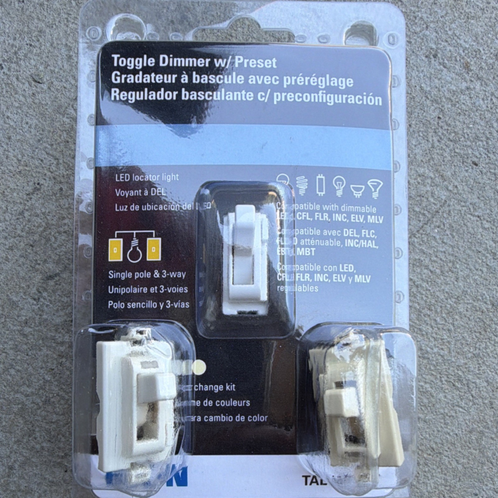 Eaton TAL06P1 Toggle Dimmer Wall Switch LED Locator Light 120V 3-Way CFL/LED gallery