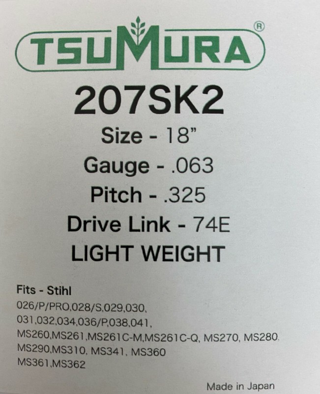18" TsuMura Light-Weight Guide Bar .325-063-74DL fits Stihl WITH FREE CHAIN! gallery