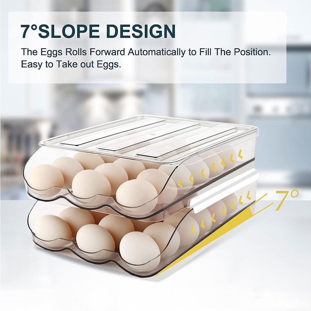 Set of 2 Auto Rolling Storage Container 18 Egg Tray Fresh Storage Box For Fridge gallery