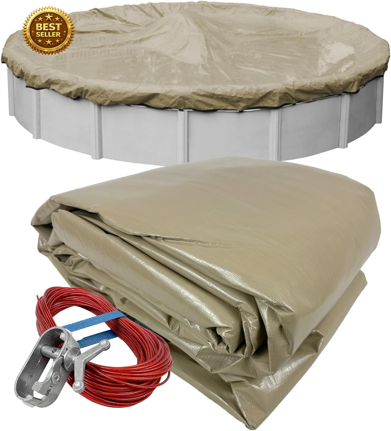28Ft Premium Tan Winter Pool Cover for above Ground Pools, 4Ft Overlap (32Ft Cov gallery