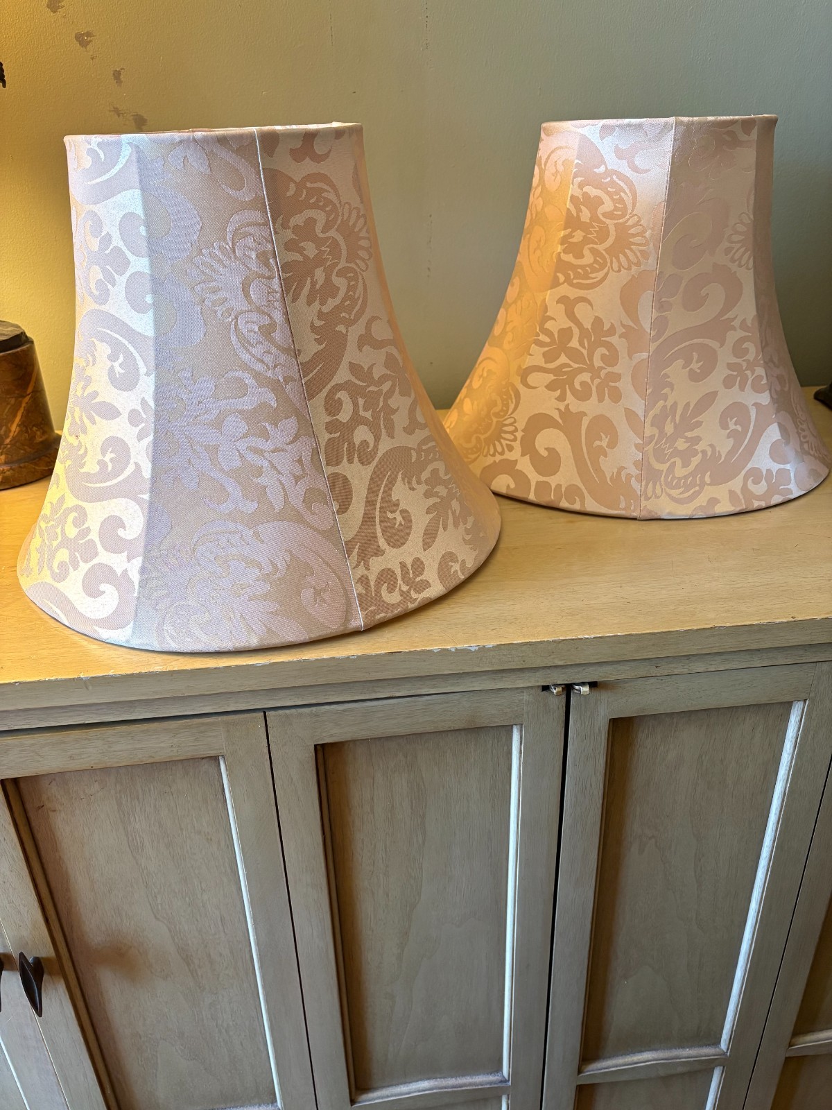 Vintage Pair Victorian Style Flared Bell Shape Fabric Lamp Shades 11"H x 14"Dia gallery