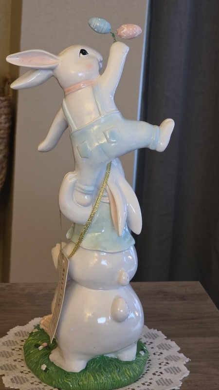 Bella Lux Easter Bunny Figurine 13” Spring Collection Stacked Rabbits Decor gallery