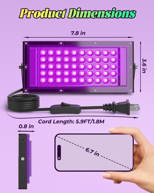 2-Pack 50W LED Blacklight Flood Light Glow Party IP66 Waterproof gallery
