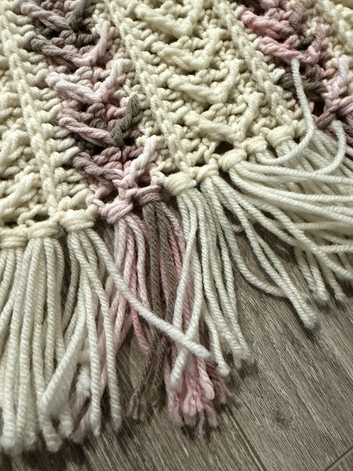 Soft Pink and Cream Wool Blend Knit Blanket - 42x70 Inches Light Bohemian Throw gallery