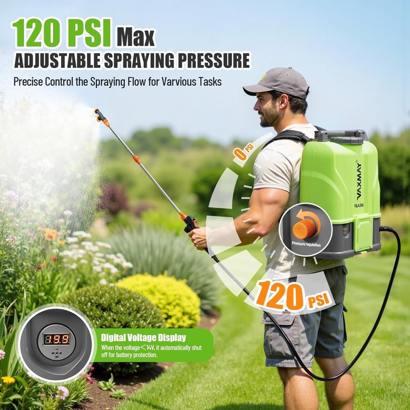 Battery Powered Backpack Sprayer 4.2 Gallon, 120 PSI Electric Garden Sprayer Com gallery