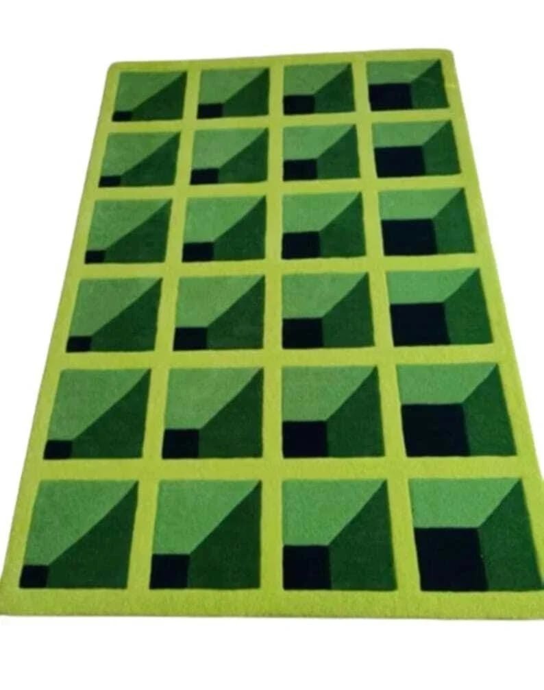 Hand Tufted Wool Rug 4x6 ft - Nordic knots Green Design, Handmade Area Rug gallery