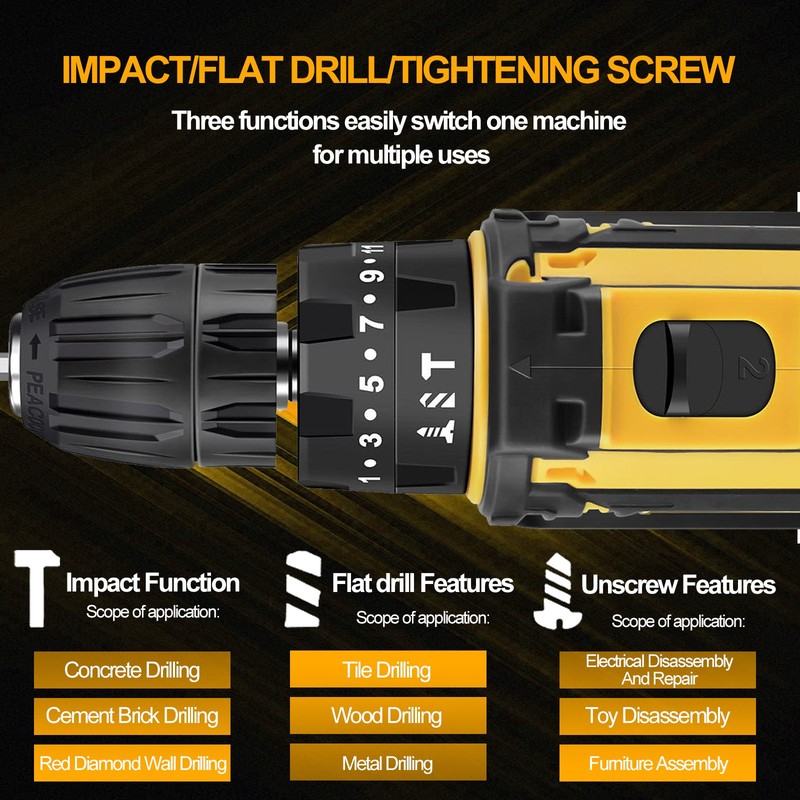 Cordless Brushless Impact Driver Hammer Drill Combo Kit with 2 Battery & Charger gallery
