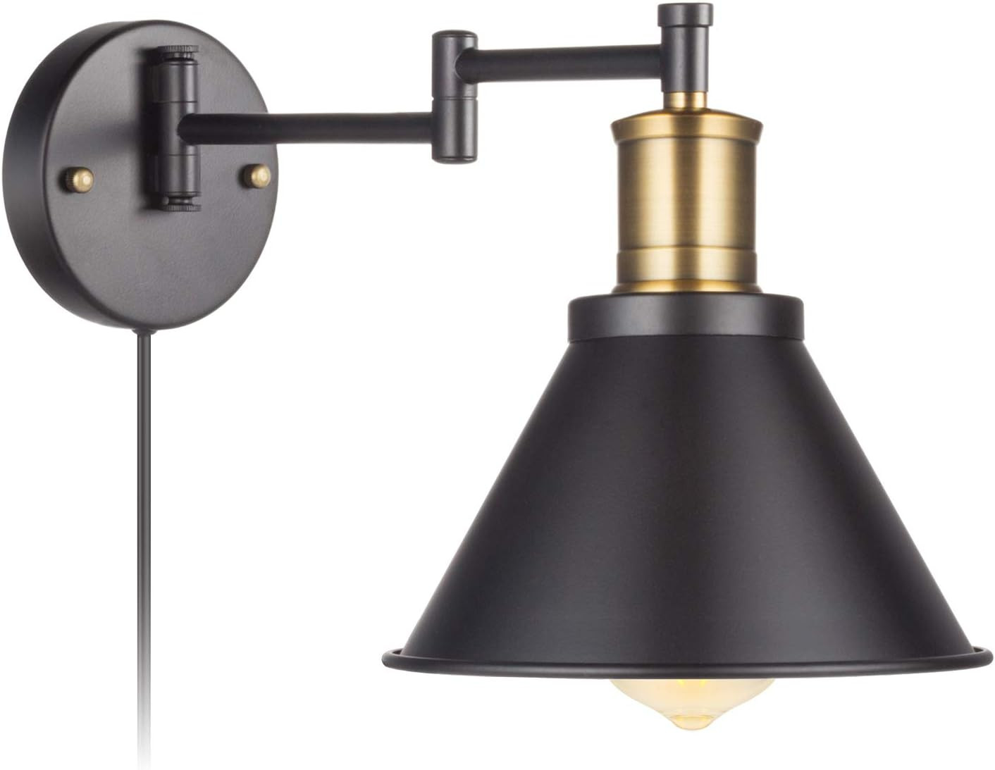 Swing Arm Wall Lamp Plug-In Cord Industrial Wall Sconce, Bronze and Black Finish gallery