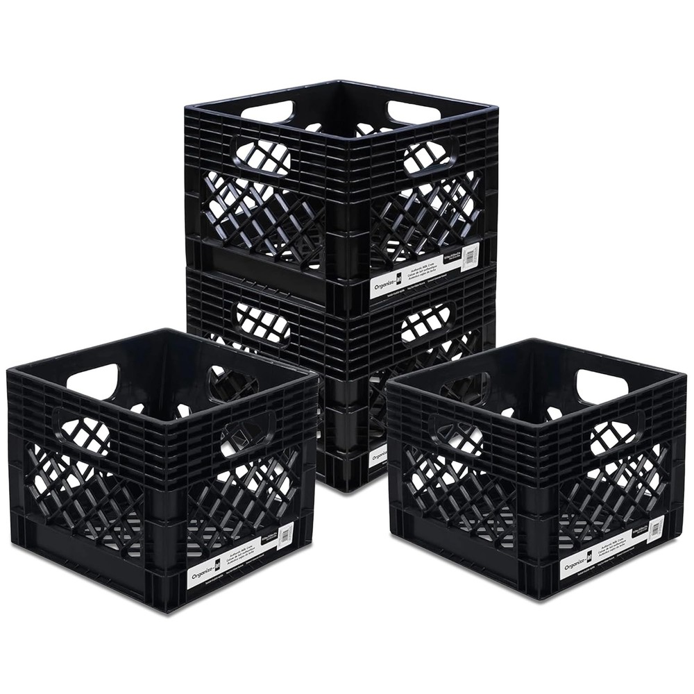 ORGANIZE-IT! 4 Pack Storage Milk Crate, Heavy Duty Versatile Box Organizers w...