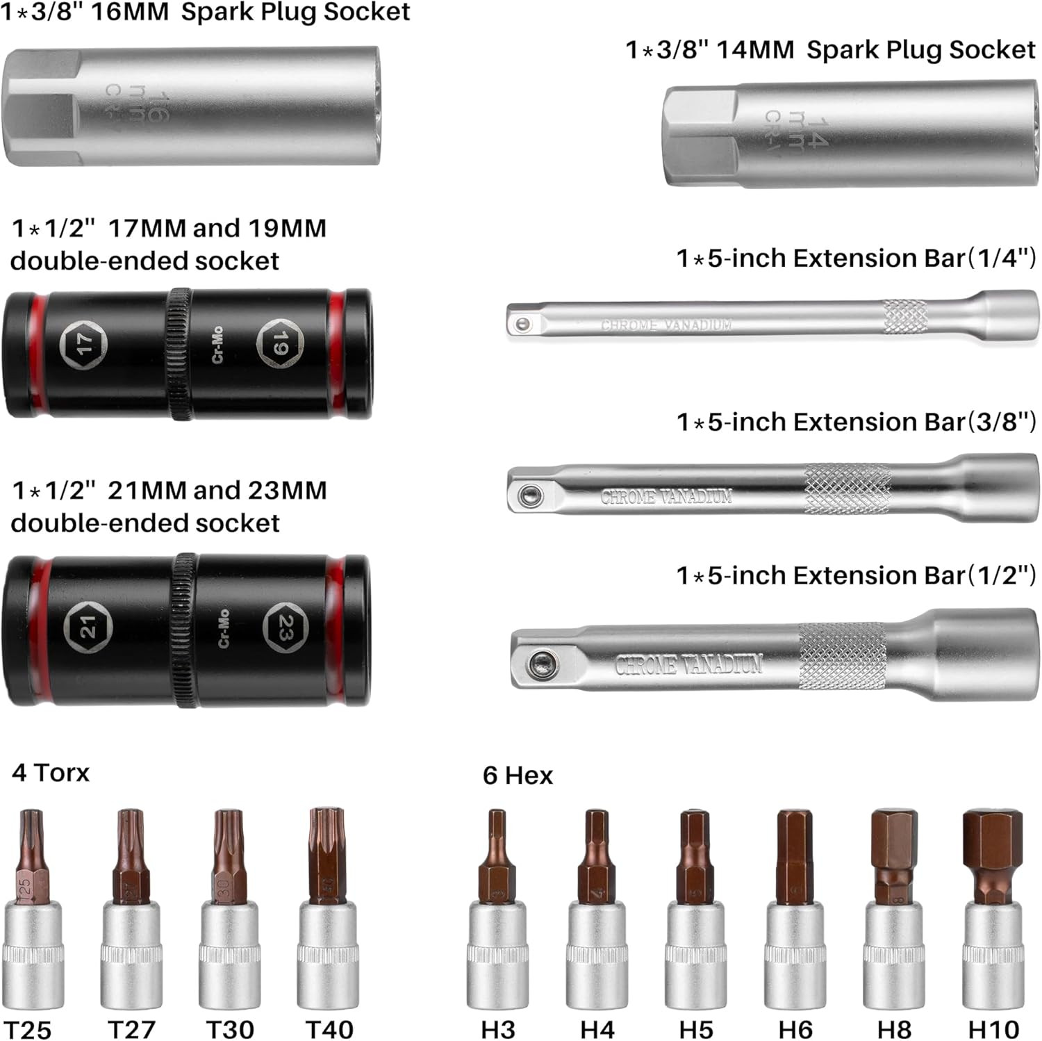 1/4 3/8 1/2-inch Drive Click Torque Wrench, 20Pcs Torque Wrench Set 20-260 in.lb gallery