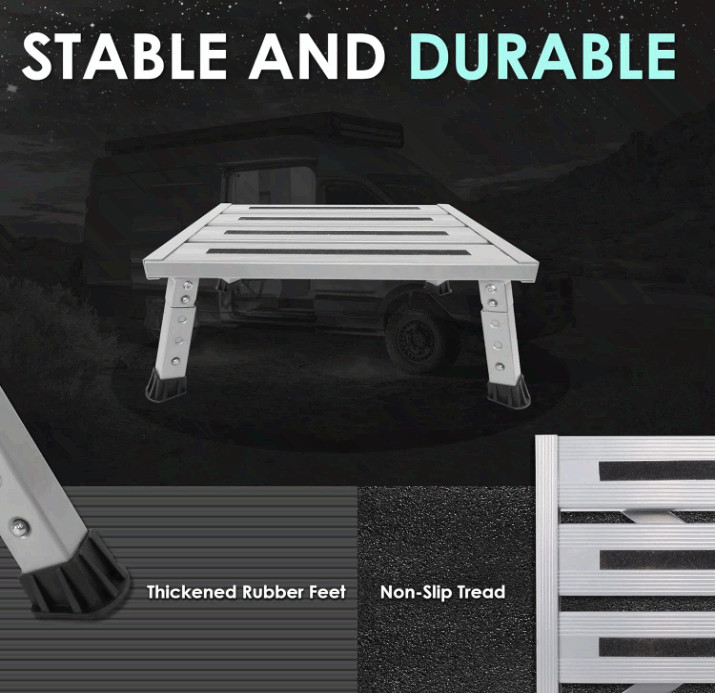 Adjustable Height Aluminum RV Step, Stable Foldable Platform Step Stool,Silver gallery