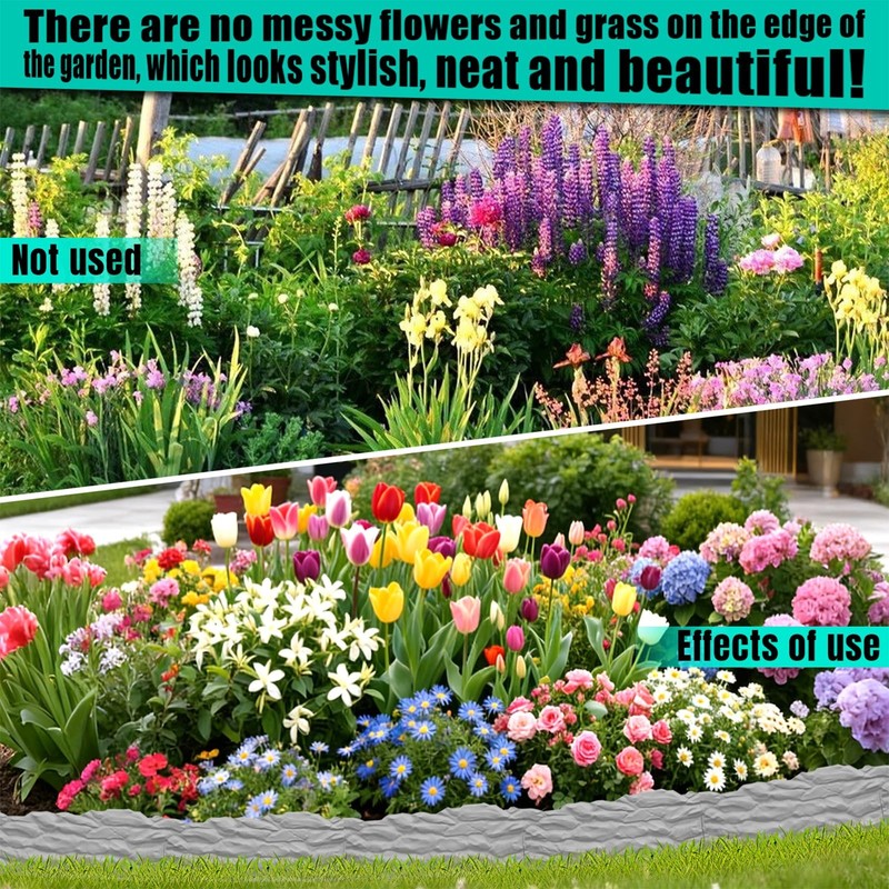 20-Pack No Dig Garden Edging Borders,20FT Plastic Lawn Edging with Spikes & S... gallery