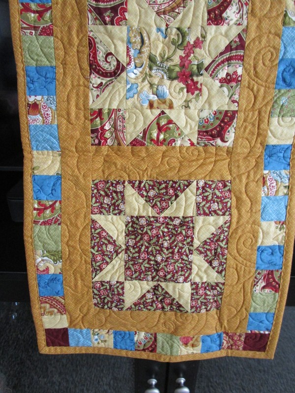Handmade QUILTED TABLE RUNNER, STAR EARTH TONES, PATCHWORK, 15" BY 53", NEW gallery