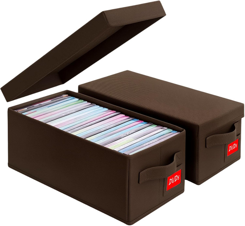 DVD Storage Box 2 Pack – Brown Sturdy Media Organizer with Lids, Stackable Stora gallery