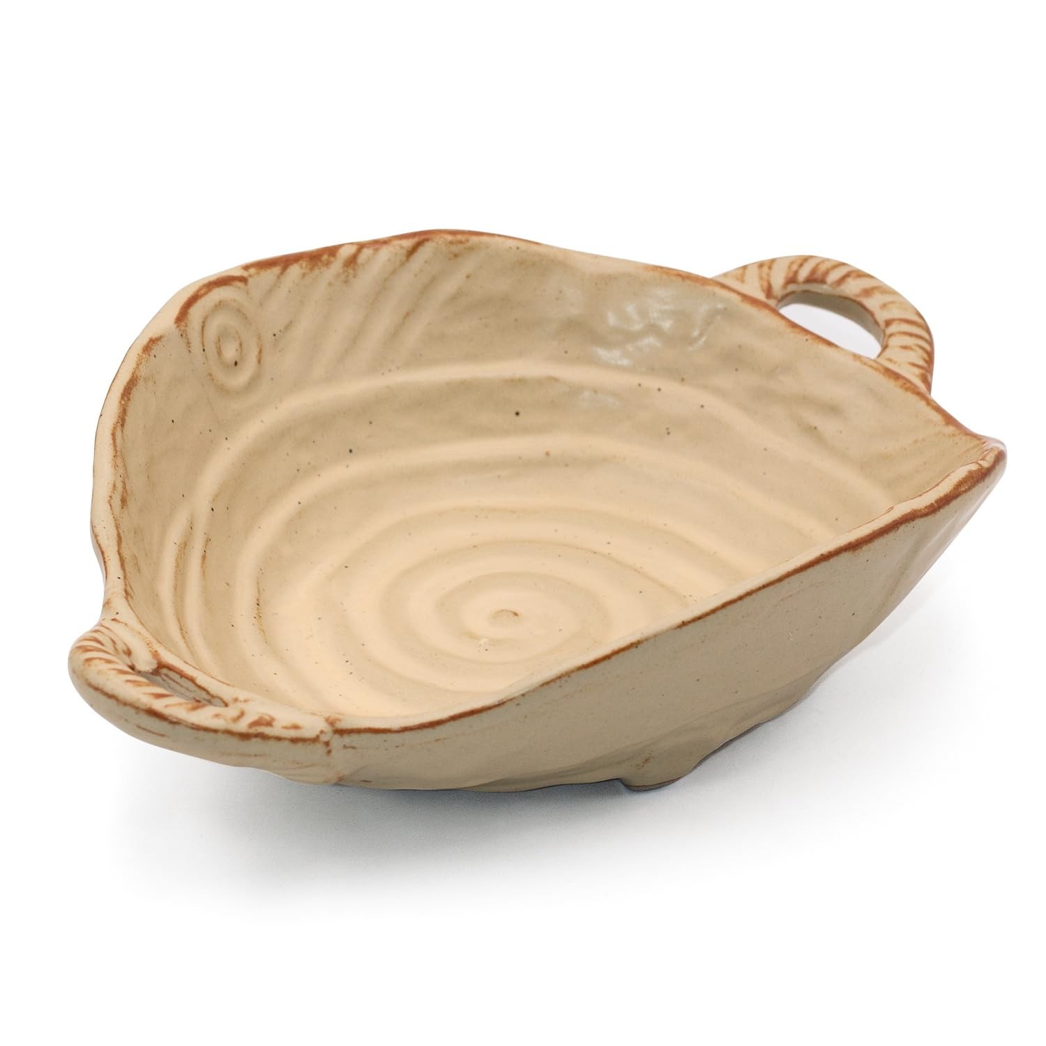 Free-Form Edge Small Ceramic Bowl with Handles, Distressed Style Glazed for F... gallery