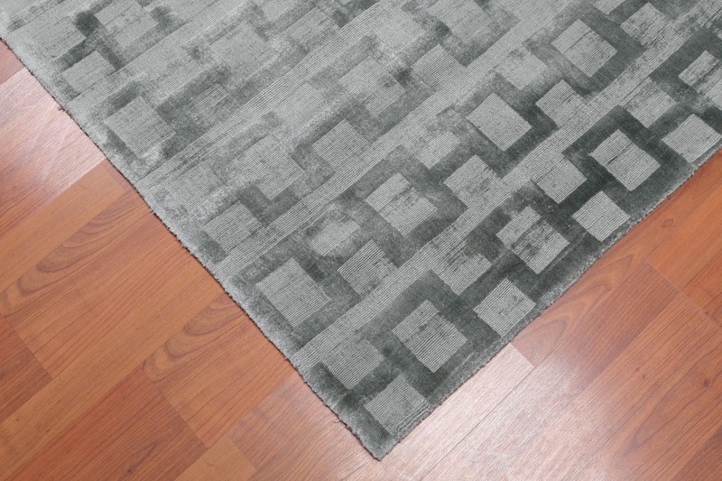 3' x 5' Handmade 100% Bamboo Silk Loop & cut Pile Geometric Area rug 3x5 Aqua gallery