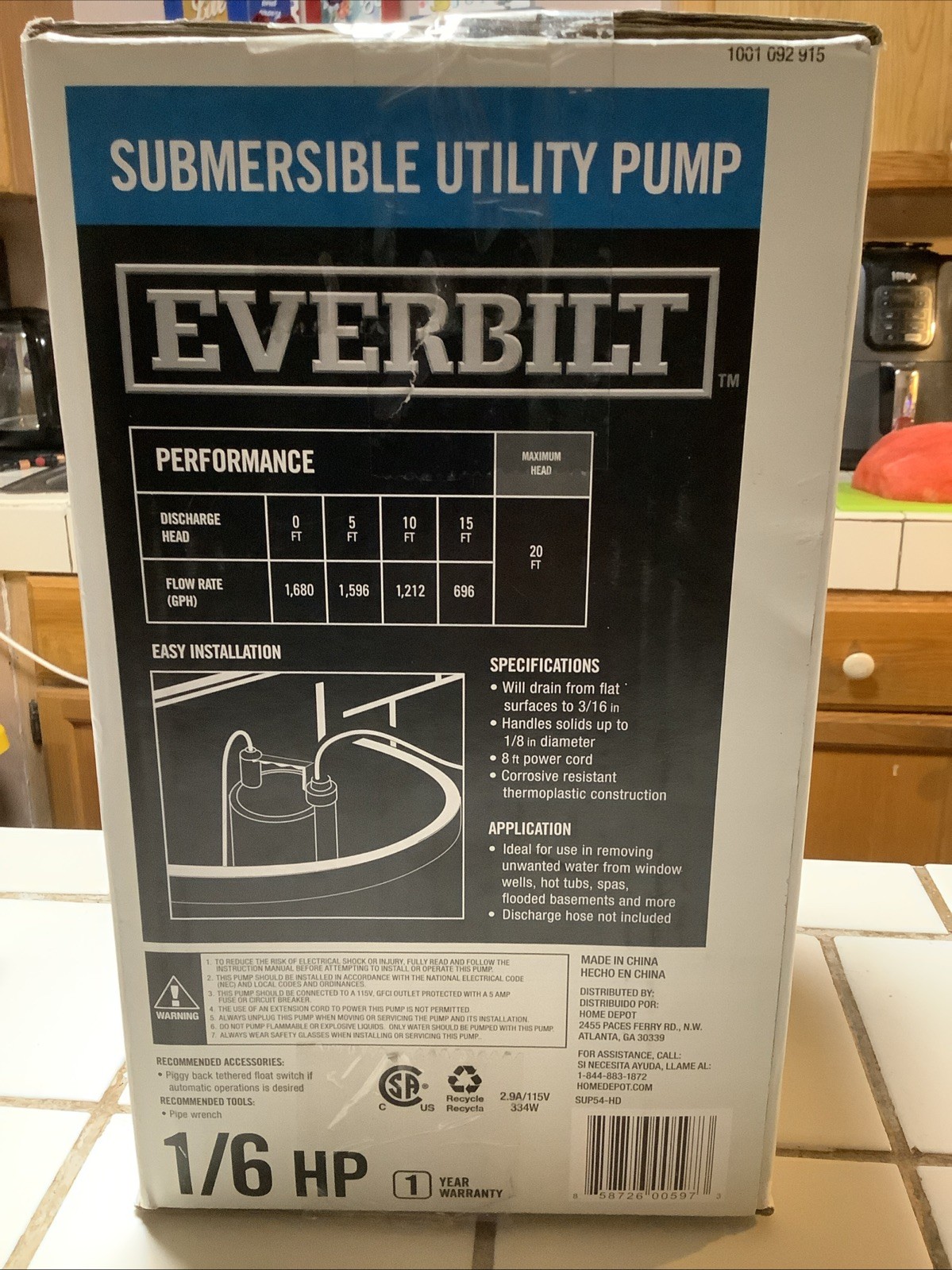 Everbilt Plastic Submersible Utility Sump Pump 1680 GPH SUP54-HD 1/6 HP NEW gallery