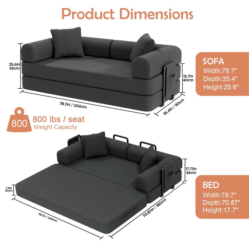 Washable Sofa Bed Couch Sleeper Convertible Fold-Out Bed Couch With Side Pockets gallery