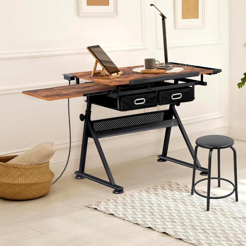 NEW ZENY Adjustable Drafting Table with Stool, Tilting Drawing Desk Artist Tab gallery