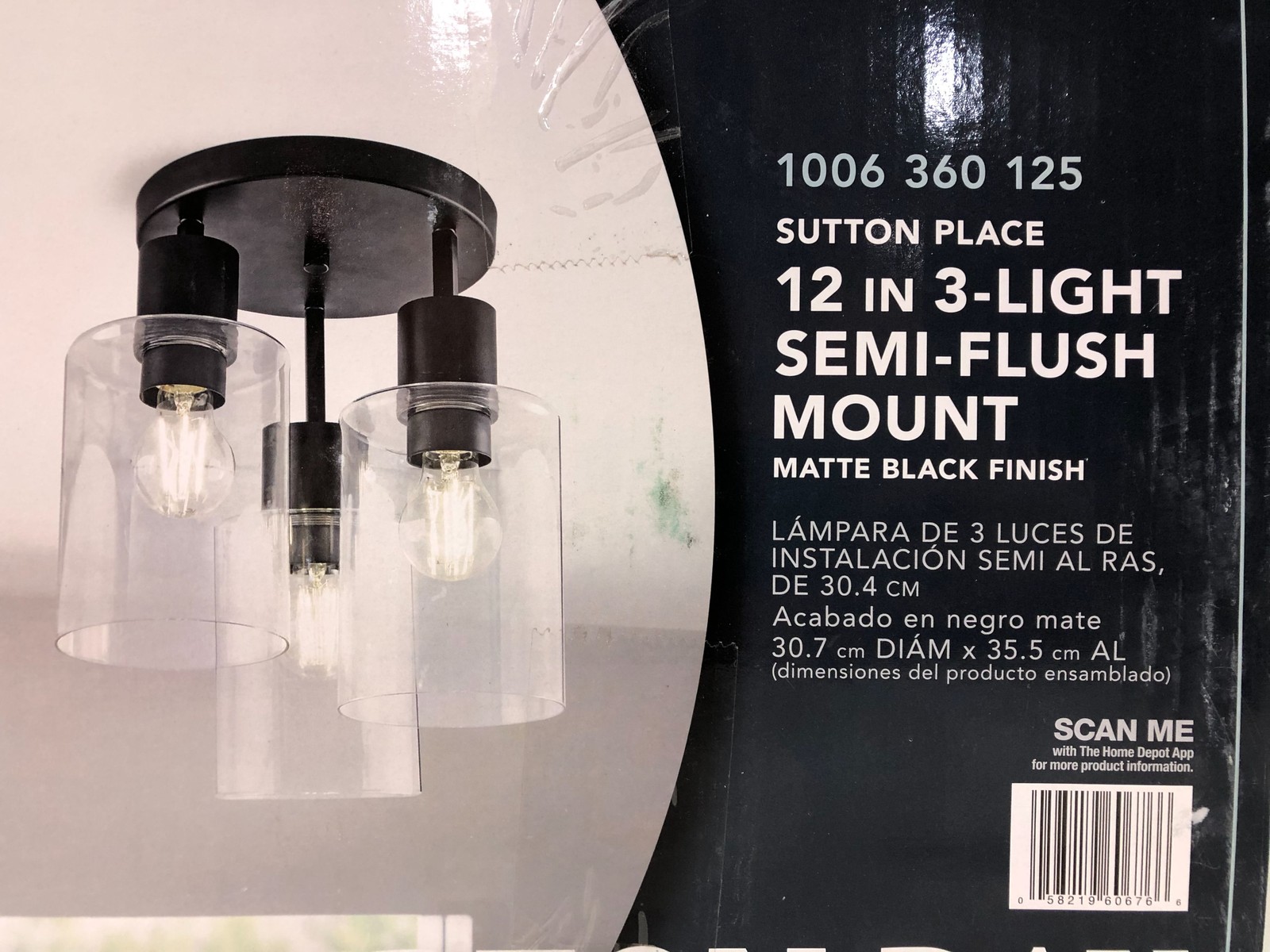 Hampton Bay Sutton Place 14 in. 3-Light Matte Black Indoor Flush Mount gallery