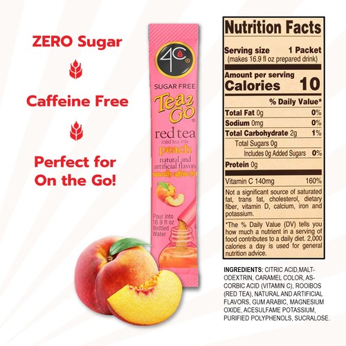 4C Powder Drink Stix, Red Tea Peach 500 Count, Bulk Buy, Singles Stix, On the... gallery