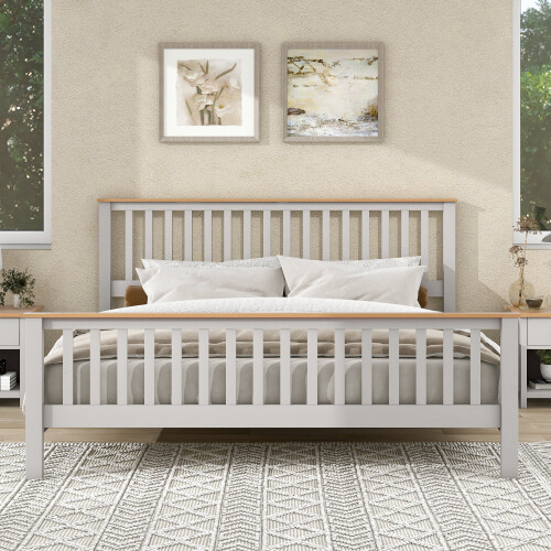 Full/Queen/King Size Solid Wood Platform Bed Frames with Headboard and Footboard gallery