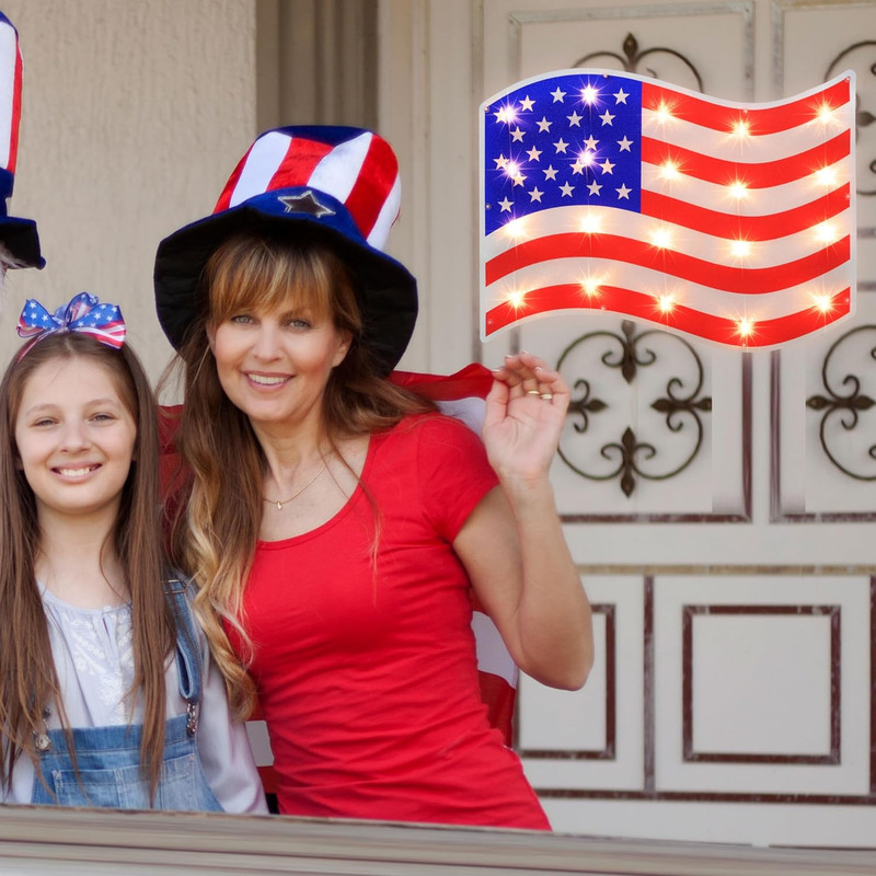 17.3'' Lighted American Flag Window Silhouette Decoration, Plug-In Red White Blu gallery