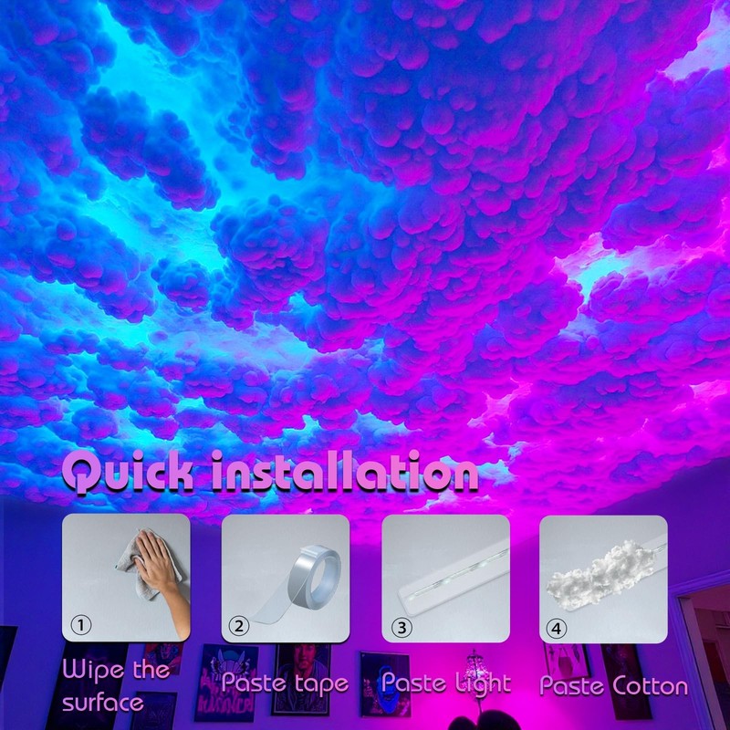 USB 3D Cotton Thundercloud LED Light 17ft, Multicolor - APP & Remote Control gallery