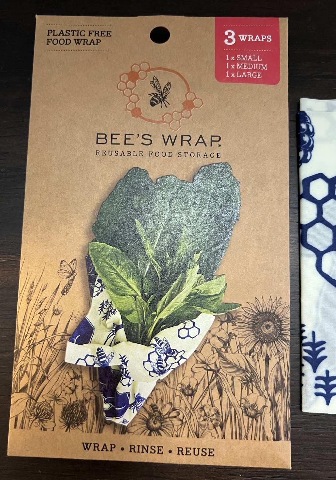 Bee’s Wrap Organic Reusable Food Storage, Food Wraps - Wrap Rinse Reuse TWO PACK gallery