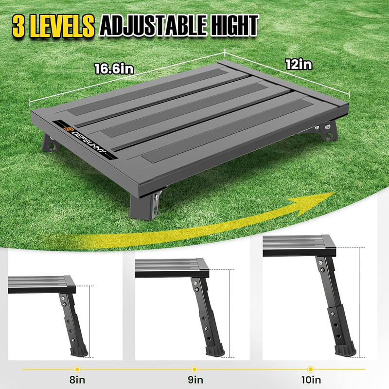 Adjustable RV Step Stool, 3-Step Height Adjustment, Foldable Legs, Wide Anti-Sli gallery