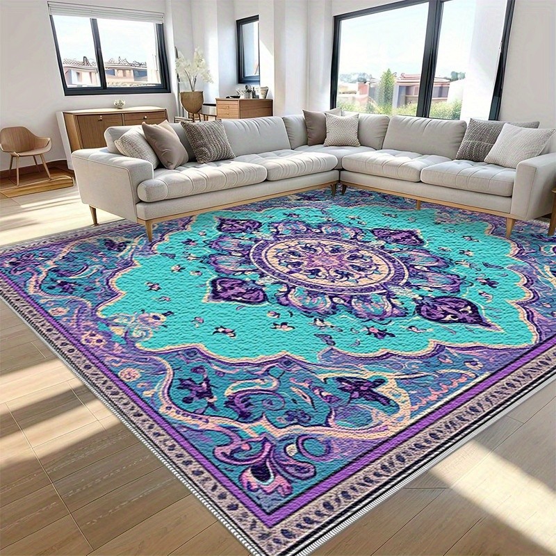 Turkish Blue And Purple Mandala Pattern Area Rug,Lightweight And Easy to Wash,E gallery