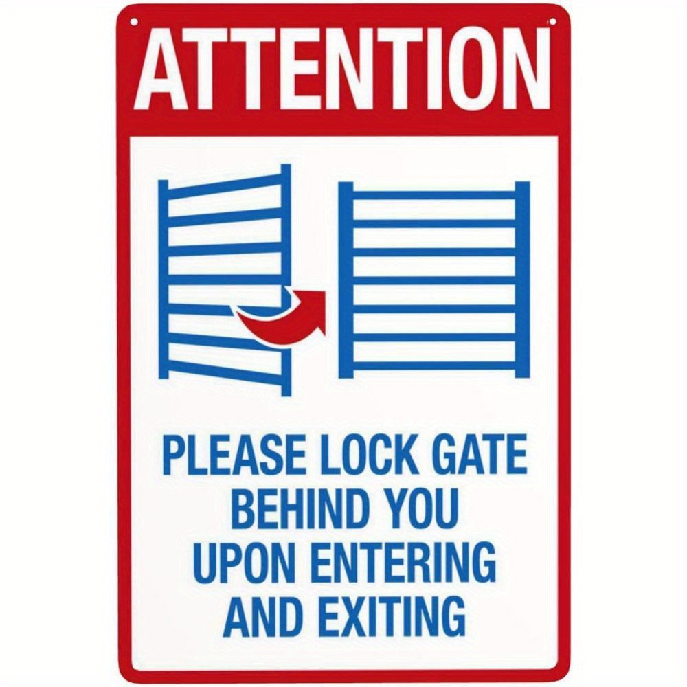 Minimalist Attention Please Lock Gate Metal Sign Outdoor Security Hanging Decor