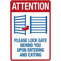 Minimalist Attention Please Lock Gate Metal Sign Outdoor Security Hanging Decor