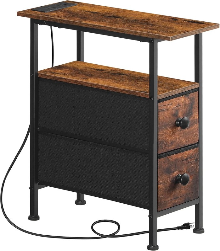 End Table with Charging Station Side Table with 2 Fabric Drawers Nightstand gallery
