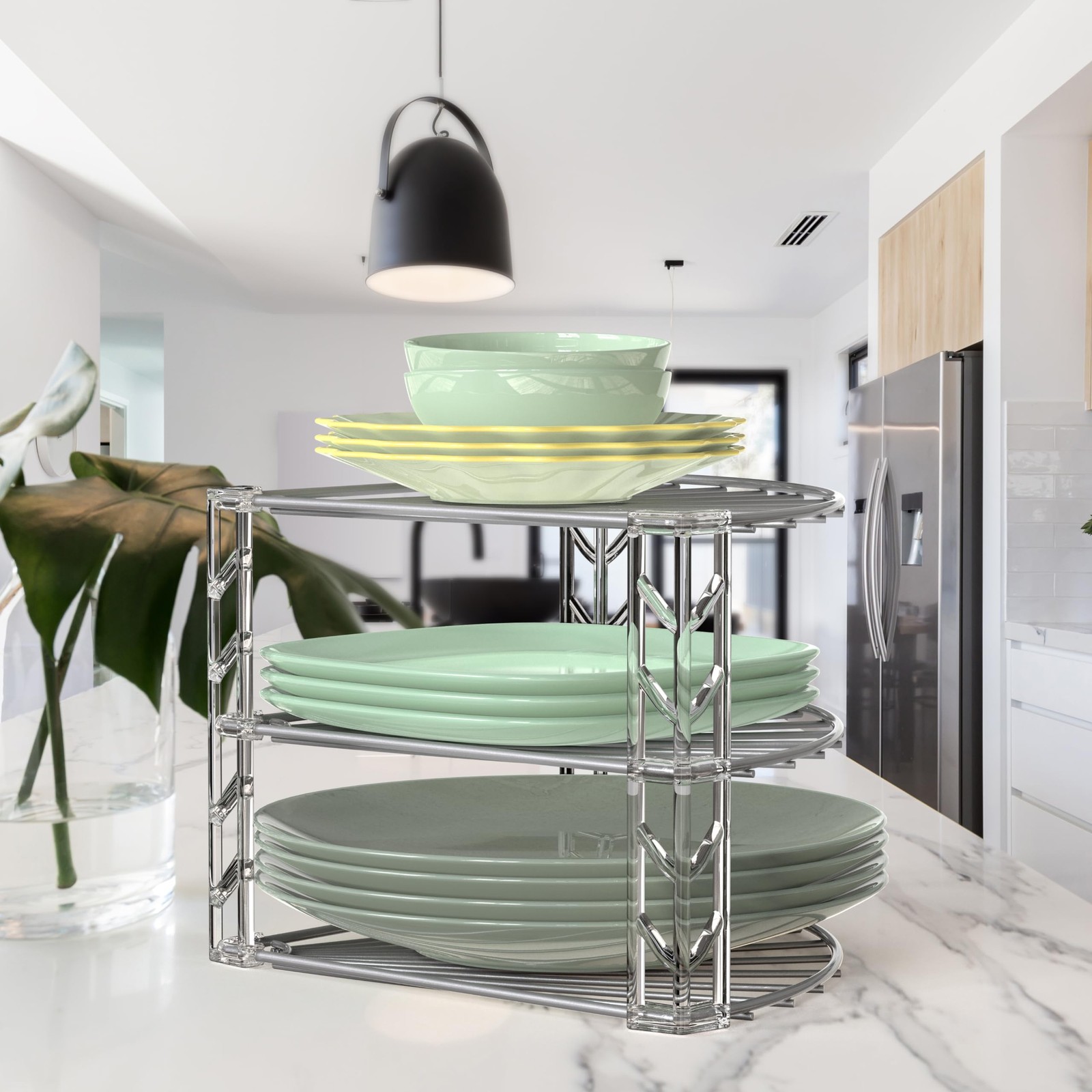 Simple Houseware 3-Tier Counter Corner Shelf Organizer, Silver gallery
