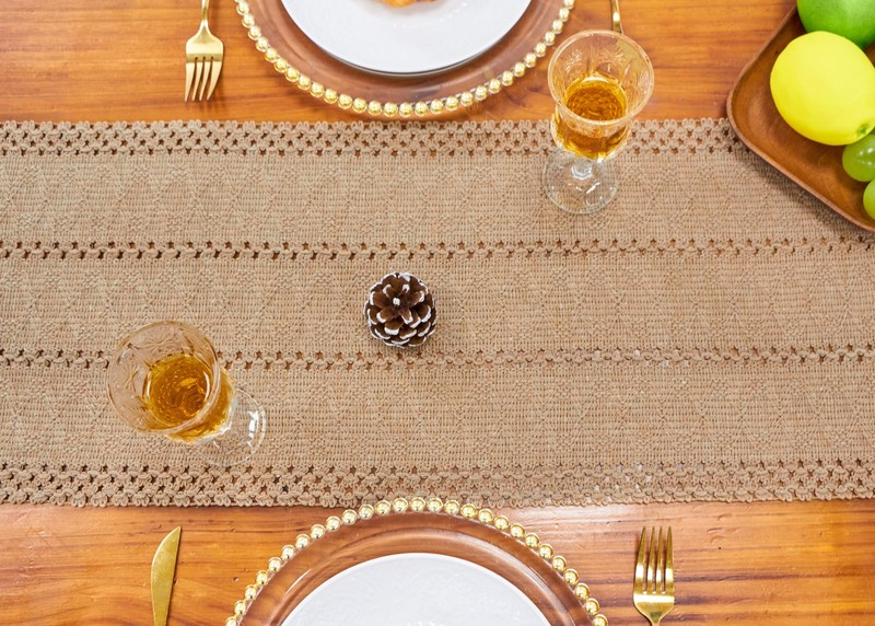 Brown Boho Table Runner Spring Burlap Coffee with Tassels 72 Inches Long for ... gallery