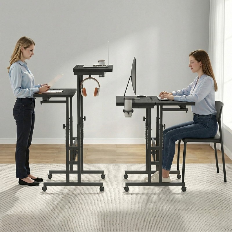 Split Top Rolling Standing Desk 23.6 Inch Mobile Manual Adjustable Height Desk gallery