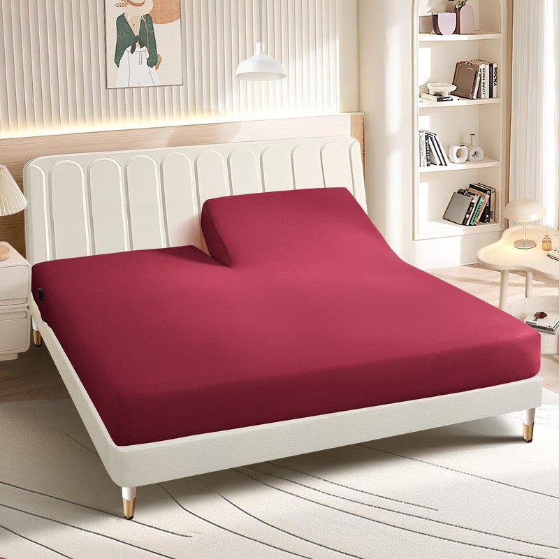Split Top King Fitted Sheet, 16 Deep, Burgundy, Microfiber, Adjustable Bed gallery