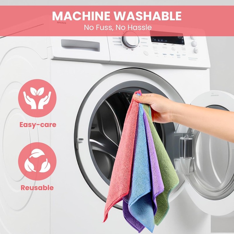 Microfiber Cleaning Cloth, 12 Pack Assorted Color Cleaning Rags for Housekeeping gallery