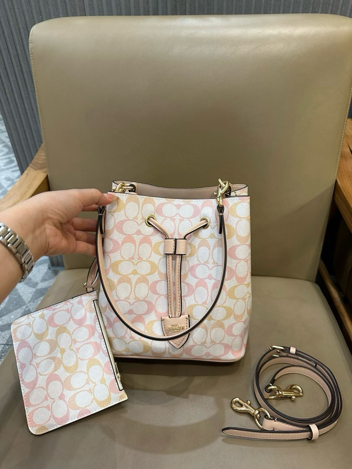 NWT Bucket Bag in Pretty Signature Canvas Colorful CEL14 gallery