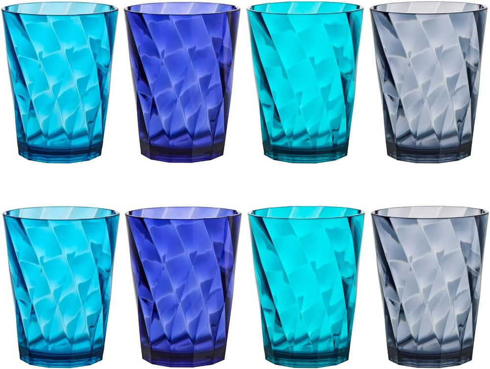 Optix Plastic Reusable Drinking Glasses (Set of 8) 14Oz Rocks Cups in Coastal Co