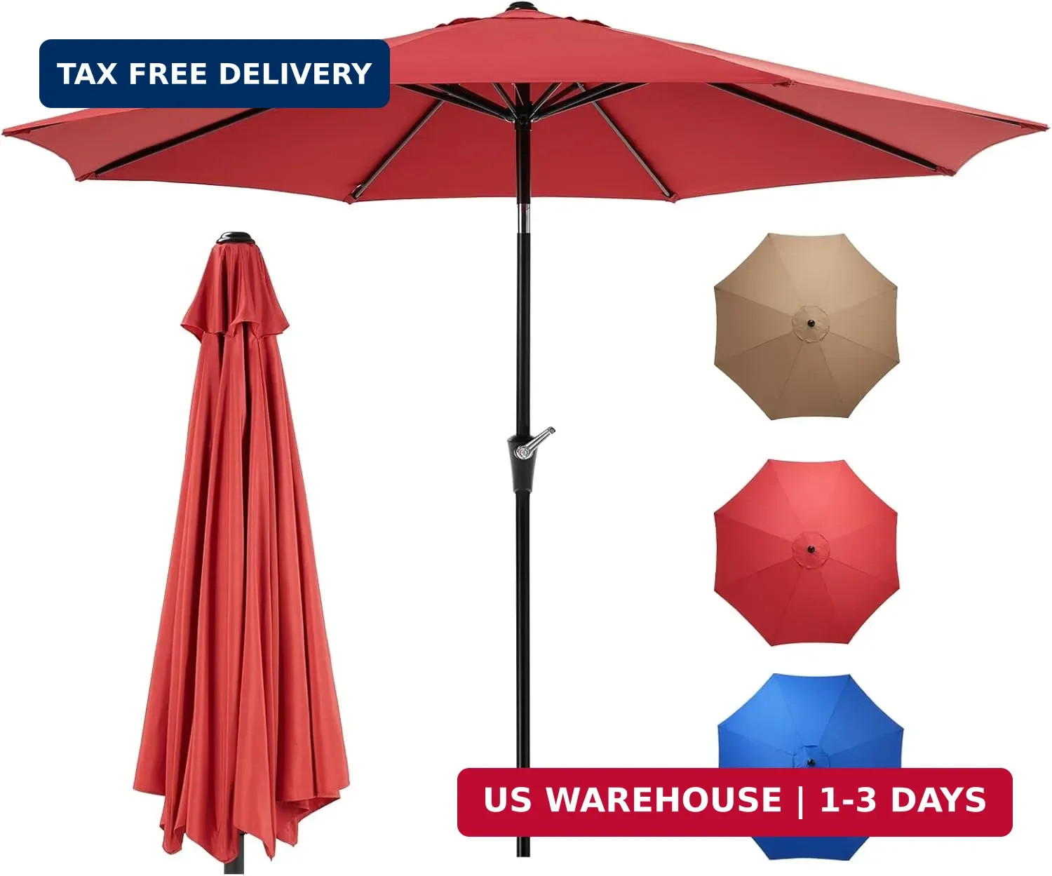 OLIXIS 9FT Patio Table Umbrella with Tilt and Crank Button & 8 Sturdy Ribs Water gallery