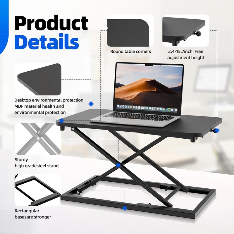 NEW Height Adjustable Standing Desk Converter Sit-to-Stand Workstation Black gallery