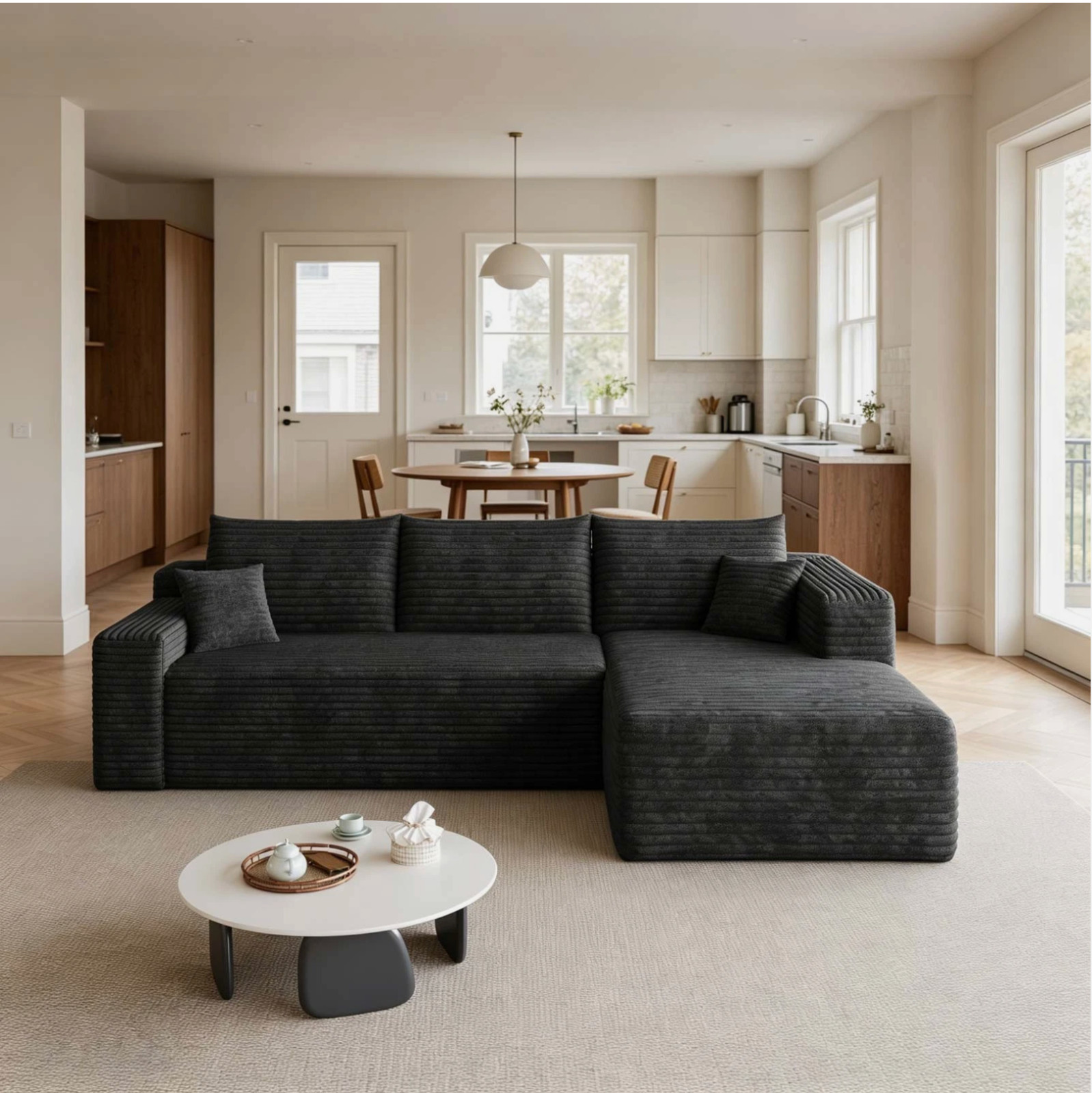 95" Boneless Couch Right Chaise L Shape Sectional Cloud Sofa Set for Living Room gallery