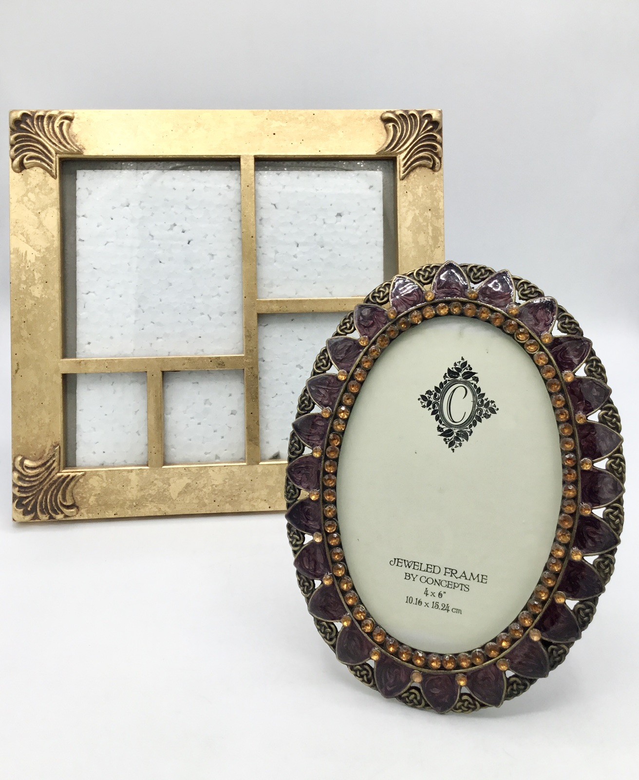 Concepts Enamel Rhinestone & Gold Ornate Collage- 2 Vtge Style Photo Frames gallery